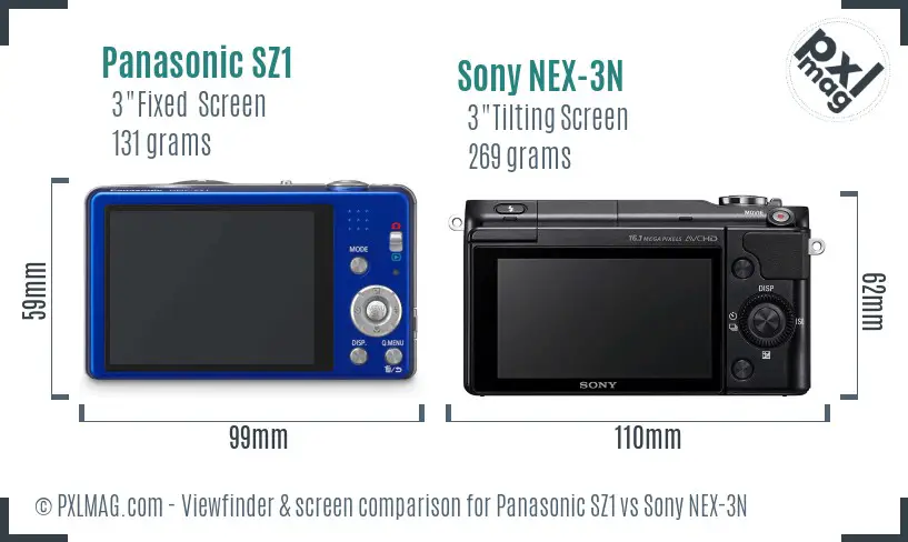Panasonic SZ1 vs Sony NEX-3N Screen and Viewfinder comparison Panasonic SZ1 vs Sony NEX-3N Screen and Viewfinder comparison
