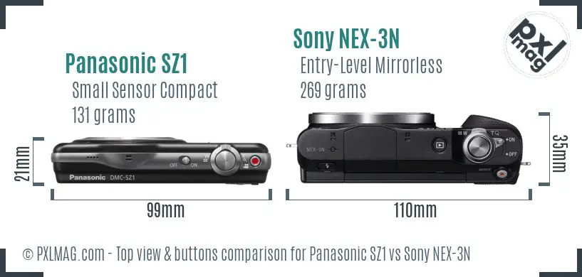 Panasonic SZ1 vs Sony NEX-3N top view buttons comparison Panasonic SZ1 vs Sony NEX-3N top view buttons comparison