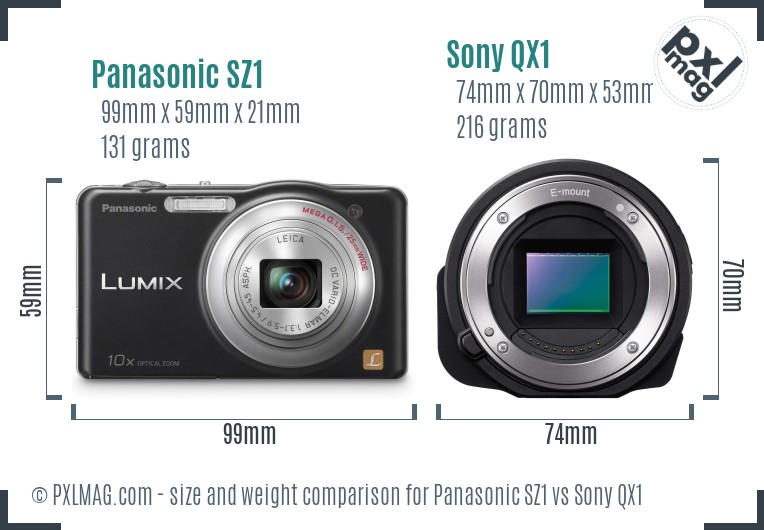 Panasonic SZ1 vs Sony QX1 size comparison Panasonic SZ1 vs Sony QX1 size comparison