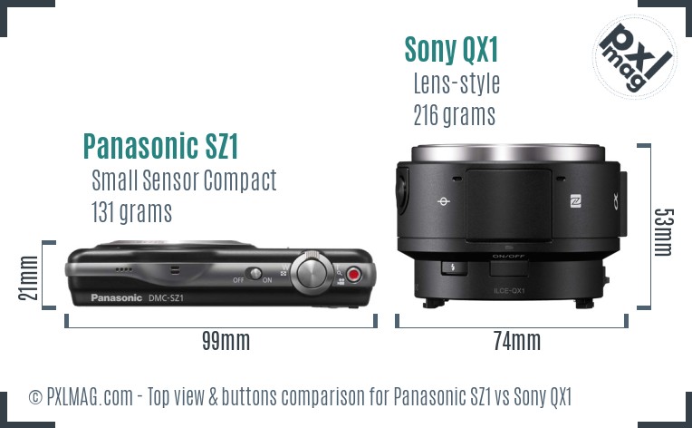 Panasonic SZ1 vs Sony QX1 top view buttons comparison