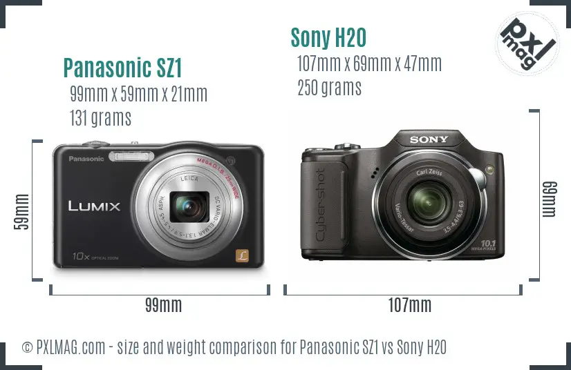 Panasonic SZ1 vs Sony H20 size comparison