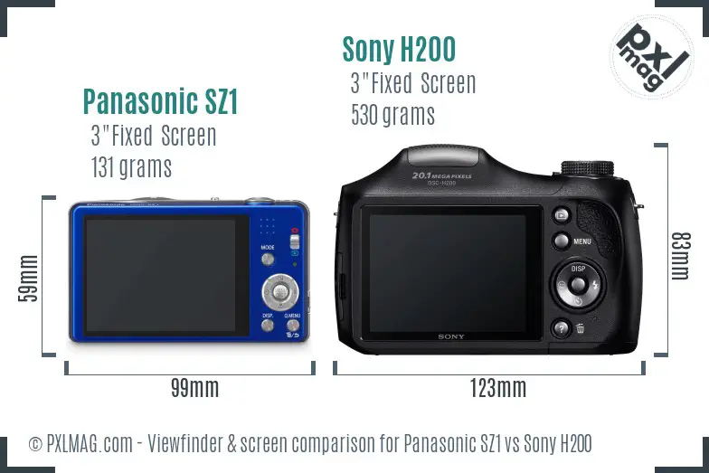 Panasonic SZ1 vs Sony H200 Screen and Viewfinder comparison Panasonic SZ1 vs Sony H200 Screen and Viewfinder comparison