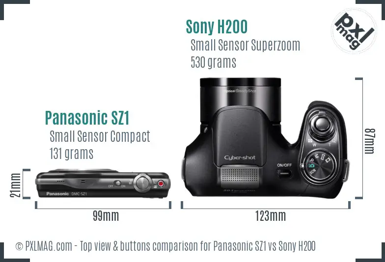 Panasonic SZ1 vs Sony H200 top view buttons comparison Panasonic SZ1 vs Sony H200 top view buttons comparison