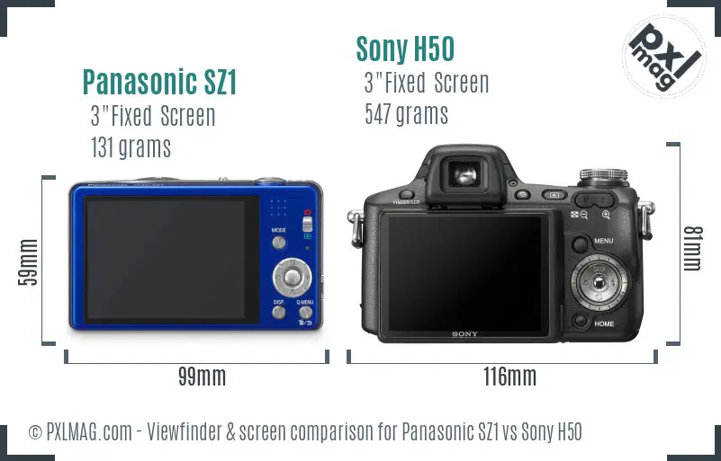 Panasonic SZ1 vs Sony H50 Screen and Viewfinder comparison