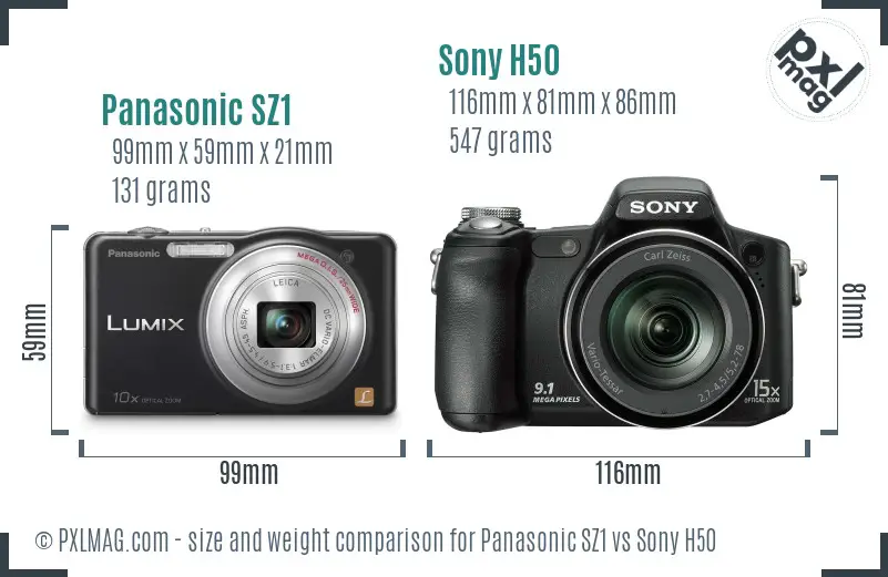 Panasonic SZ1 vs Sony H50 size comparison