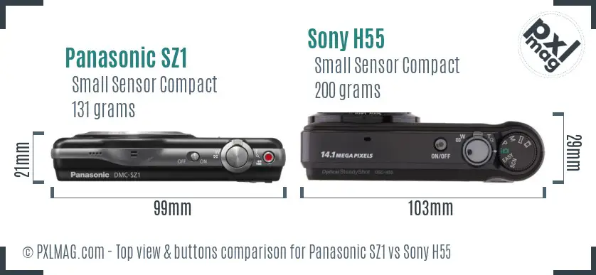 Panasonic SZ1 vs Sony H55 top view buttons comparison Panasonic SZ1 vs Sony H55 top view buttons comparison