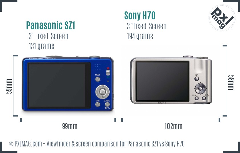 Panasonic SZ1 vs Sony H70 Screen and Viewfinder comparison