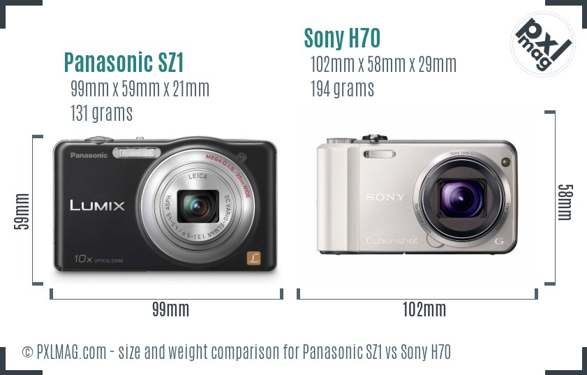 Panasonic SZ1 vs Sony H70 size comparison