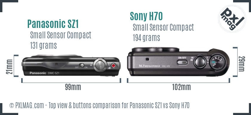 Panasonic SZ1 vs Sony H70 top view buttons comparison