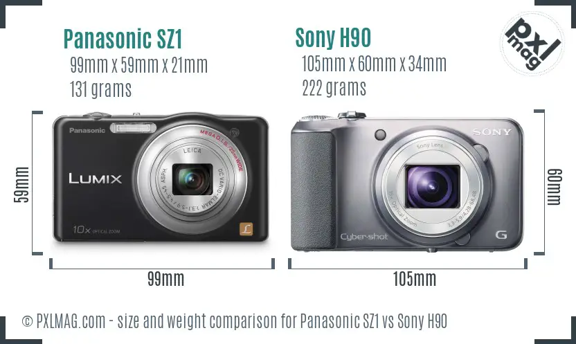Panasonic SZ1 vs Sony H90 size comparison