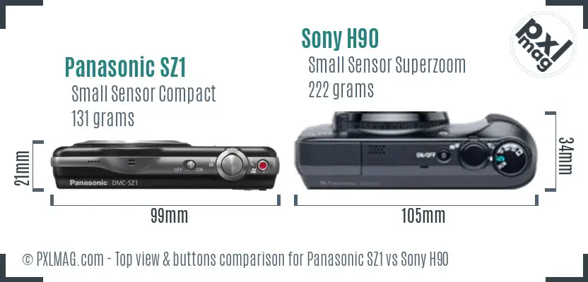 Panasonic SZ1 vs Sony H90 top view buttons comparison