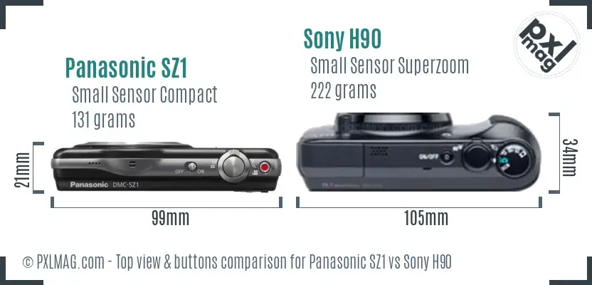Panasonic SZ1 vs Sony H90 top view buttons comparison Panasonic SZ1 vs Sony H90 top view buttons comparison