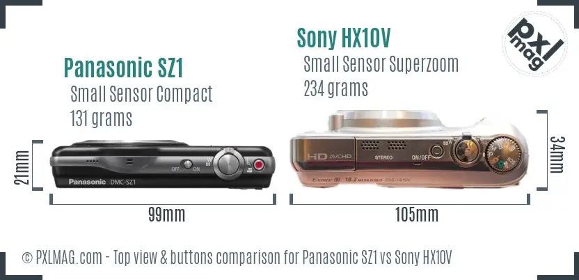 Panasonic SZ1 vs Sony HX10V top view buttons comparison Panasonic SZ1 vs Sony HX10V top view buttons comparison