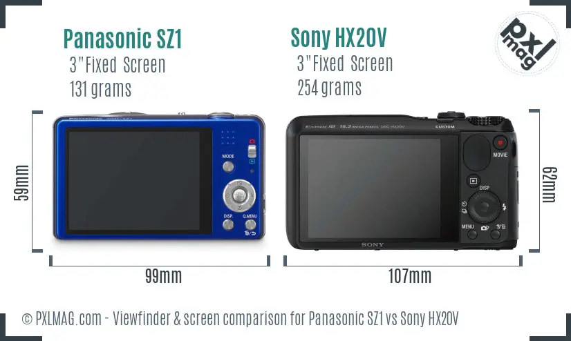 Panasonic SZ1 vs Sony HX20V Screen and Viewfinder comparison