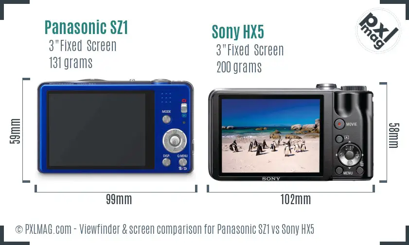 Panasonic SZ1 vs Sony HX5 Screen and Viewfinder comparison