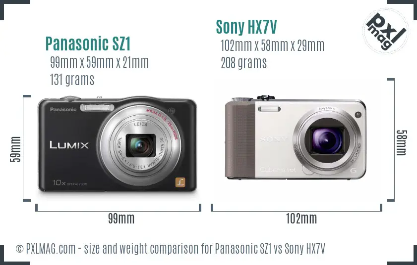 Panasonic SZ1 vs Sony HX7V size comparison