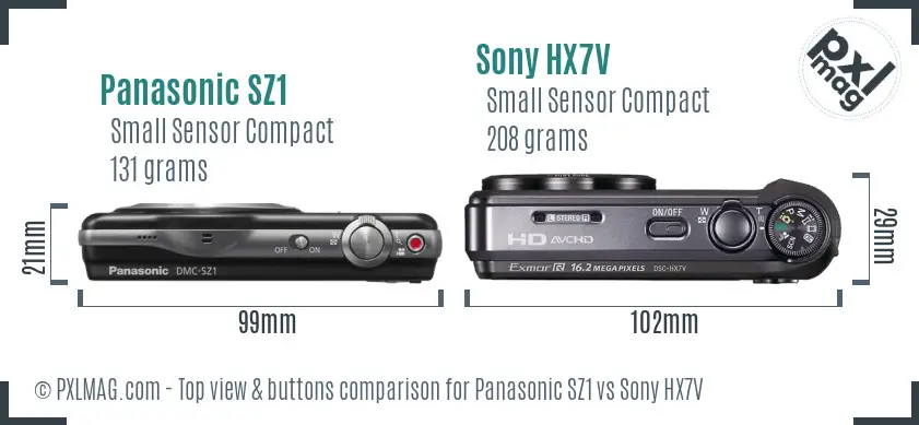 Panasonic SZ1 vs Sony HX7V top view buttons comparison