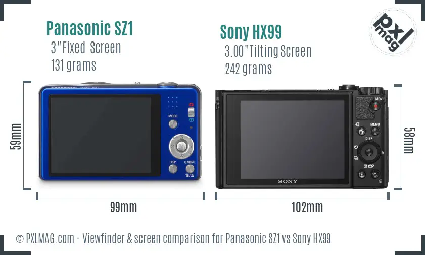 Panasonic SZ1 vs Sony HX99 Screen and Viewfinder comparison Panasonic SZ1 vs Sony HX99 Screen and Viewfinder comparison