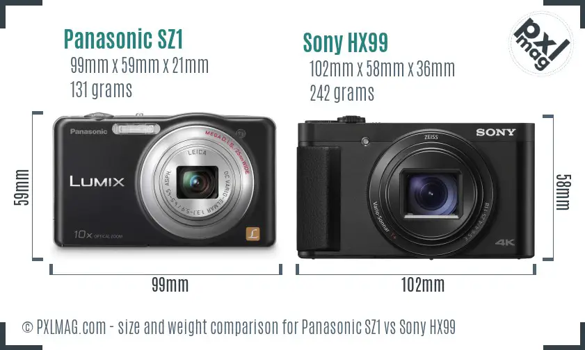 Panasonic SZ1 vs Sony HX99 size comparison Panasonic SZ1 vs Sony HX99 size comparison