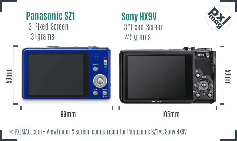 Panasonic SZ1 vs Sony HX9V Screen and Viewfinder comparison