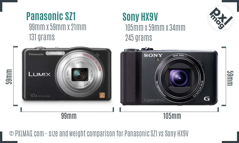 Panasonic SZ1 vs Sony HX9V size comparison