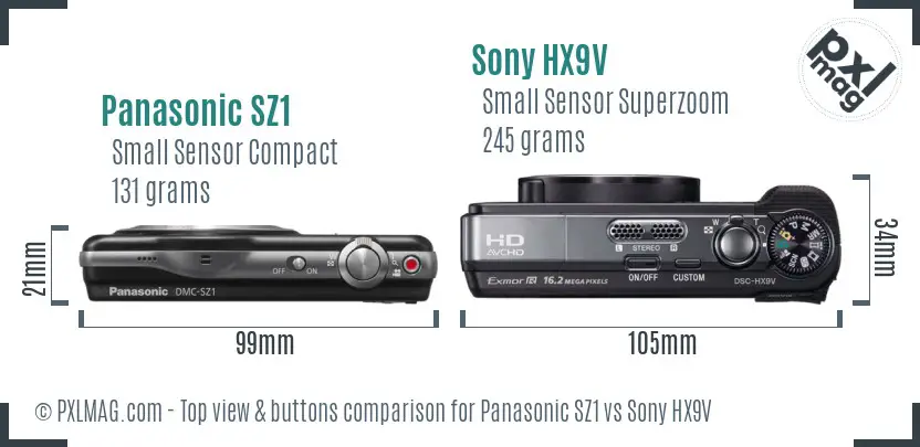 Panasonic SZ1 vs Sony HX9V top view buttons comparison