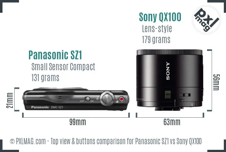 Panasonic SZ1 vs Sony QX100 top view buttons comparison