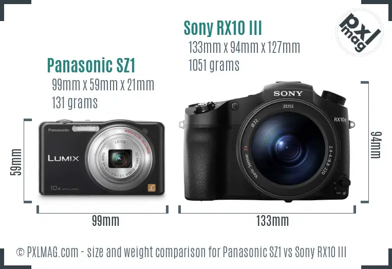 Panasonic SZ1 vs Sony RX10 III size comparison