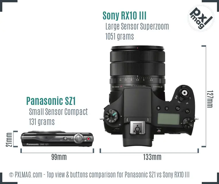 Panasonic SZ1 vs Sony RX10 III top view buttons comparison