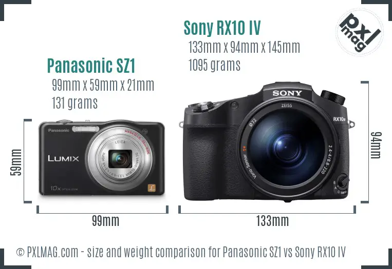 Panasonic SZ1 vs Sony RX10 IV size comparison