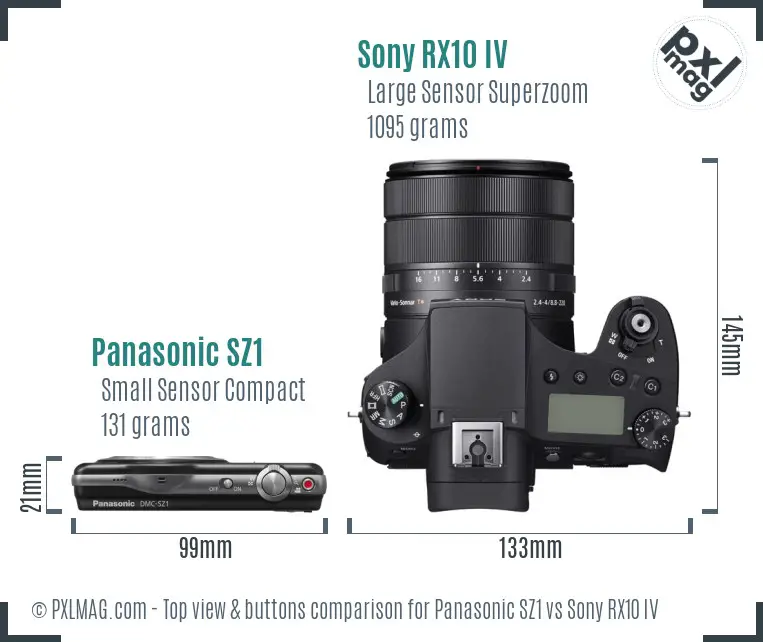 Panasonic SZ1 vs Sony RX10 IV top view buttons comparison