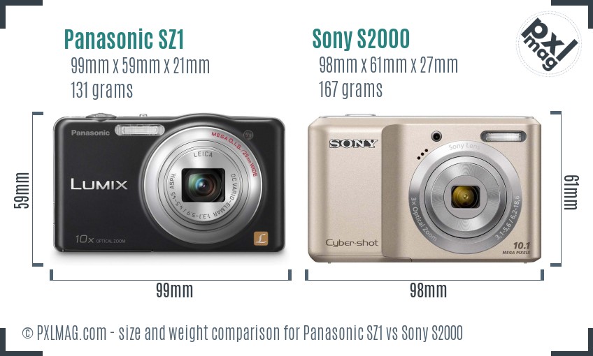 Panasonic SZ1 vs Sony S2000 size comparison