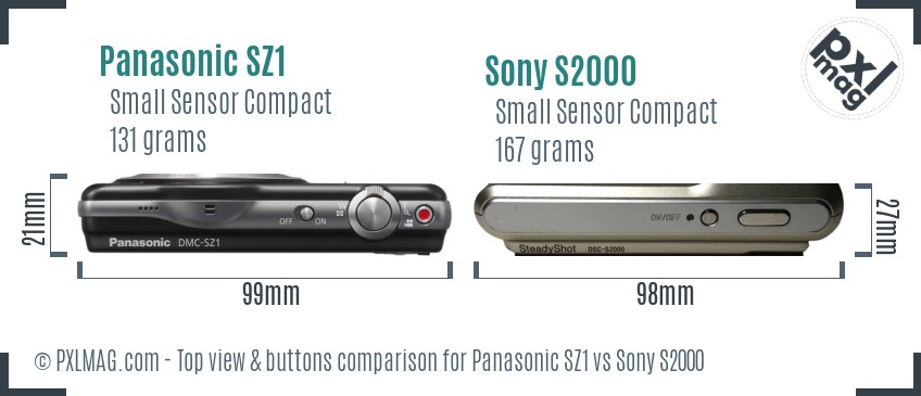 Panasonic SZ1 vs Sony S2000 top view buttons comparison