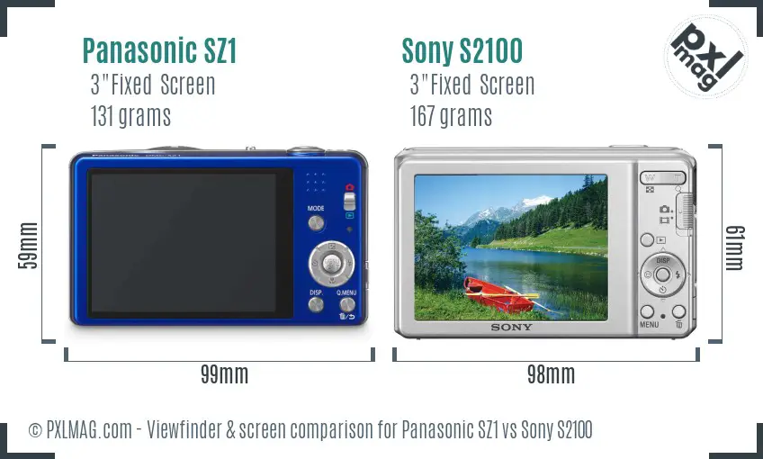 Panasonic SZ1 vs Sony S2100 Screen and Viewfinder comparison