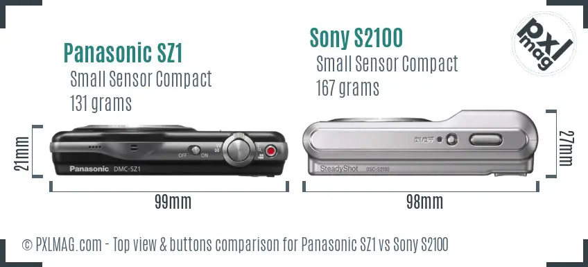 Panasonic SZ1 vs Sony S2100 top view buttons comparison
