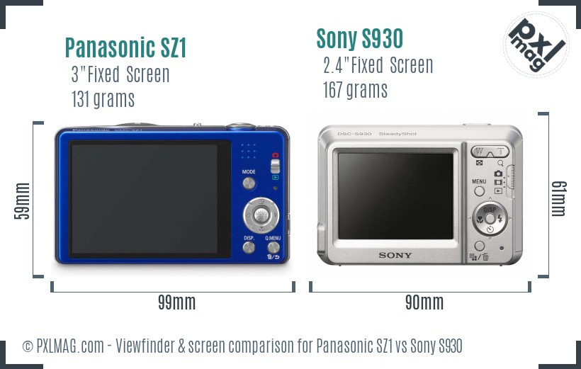Panasonic SZ1 vs Sony S930 Screen and Viewfinder comparison