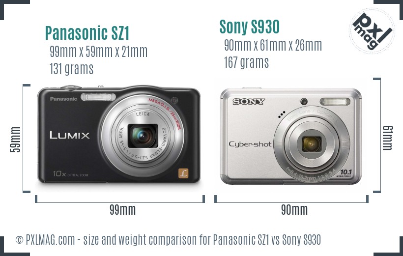Panasonic SZ1 vs Sony S930 size comparison