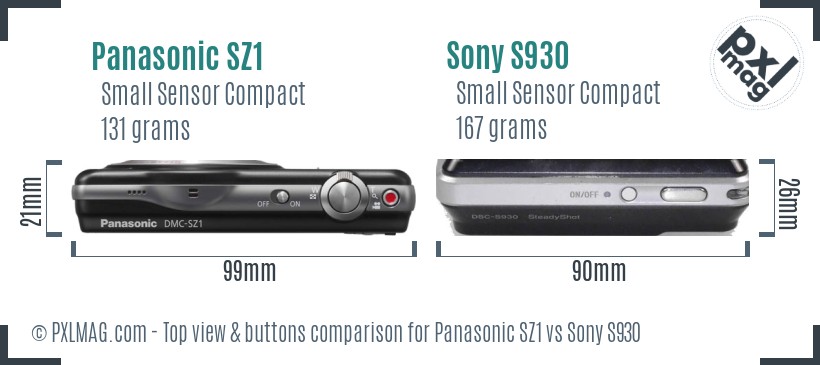Panasonic SZ1 vs Sony S930 top view buttons comparison
