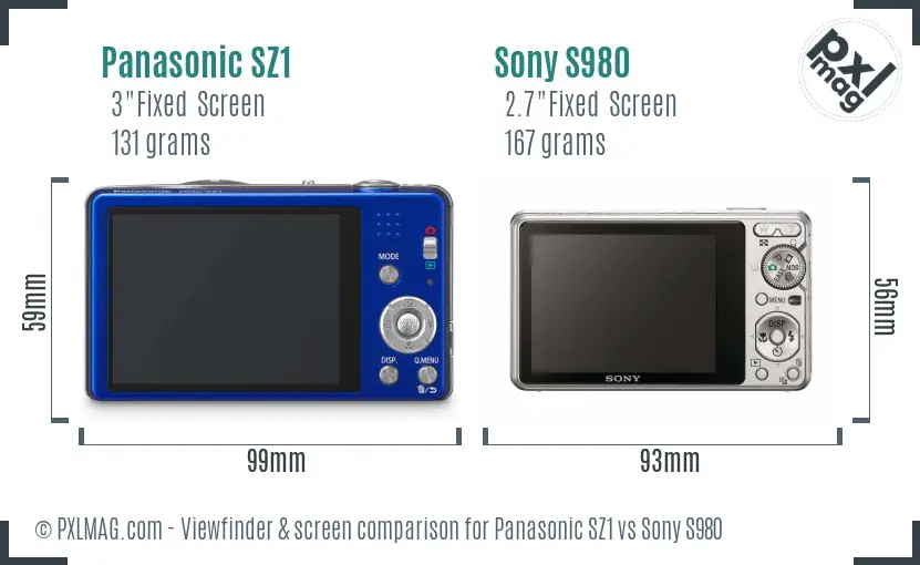 Panasonic SZ1 vs Sony S980 Screen and Viewfinder comparison