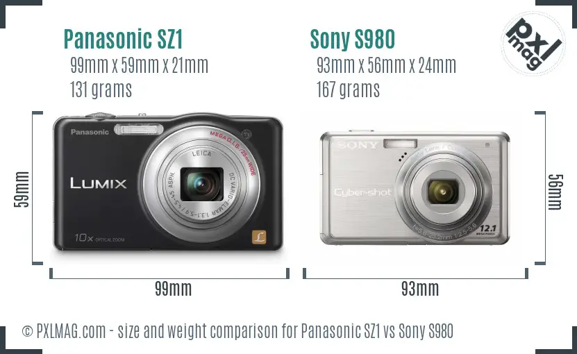 Panasonic SZ1 vs Sony S980 size comparison