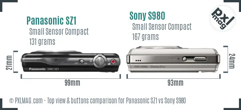 Panasonic SZ1 vs Sony S980 top view buttons comparison