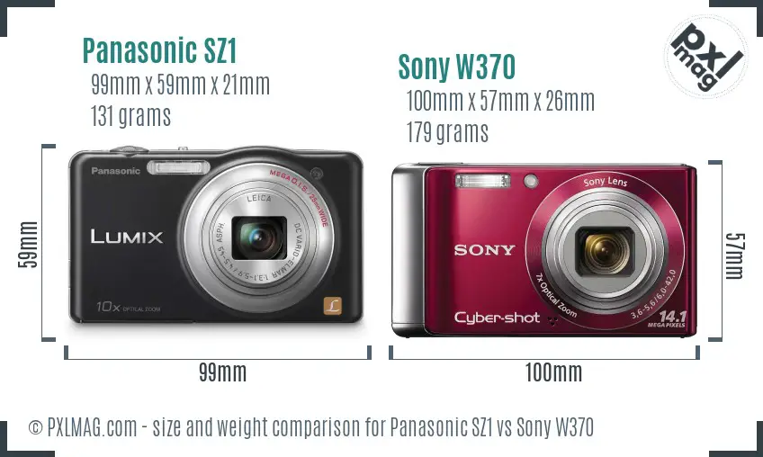 Panasonic SZ1 vs Sony W370 size comparison