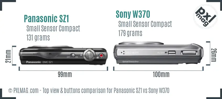 Panasonic SZ1 vs Sony W370 top view buttons comparison