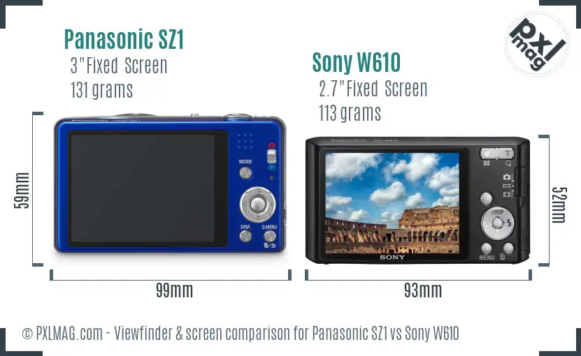 Panasonic SZ1 vs Sony W610 Screen and Viewfinder comparison