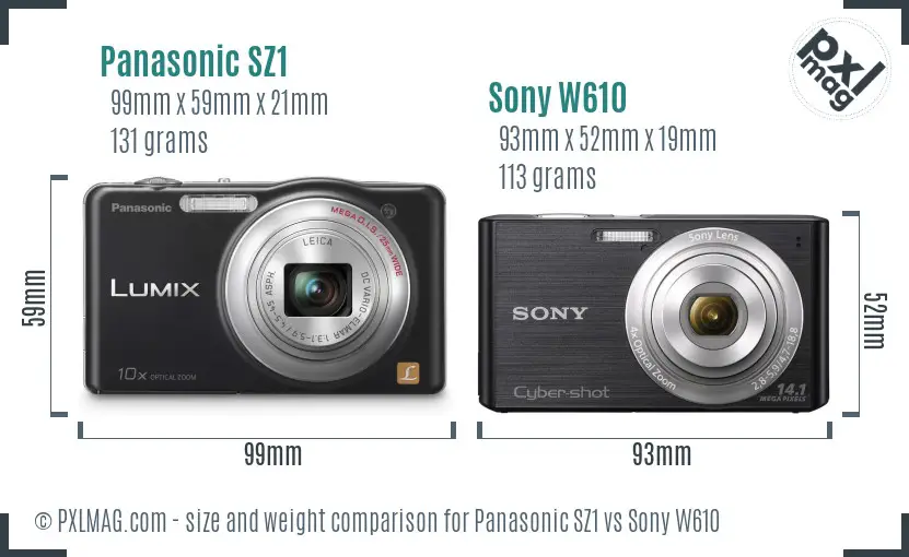 Panasonic SZ1 vs Sony W610 size comparison