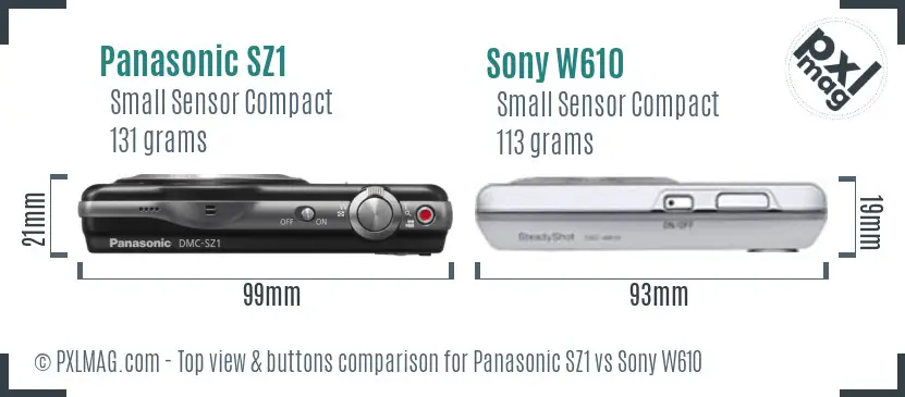 Panasonic SZ1 vs Sony W610 top view buttons comparison
