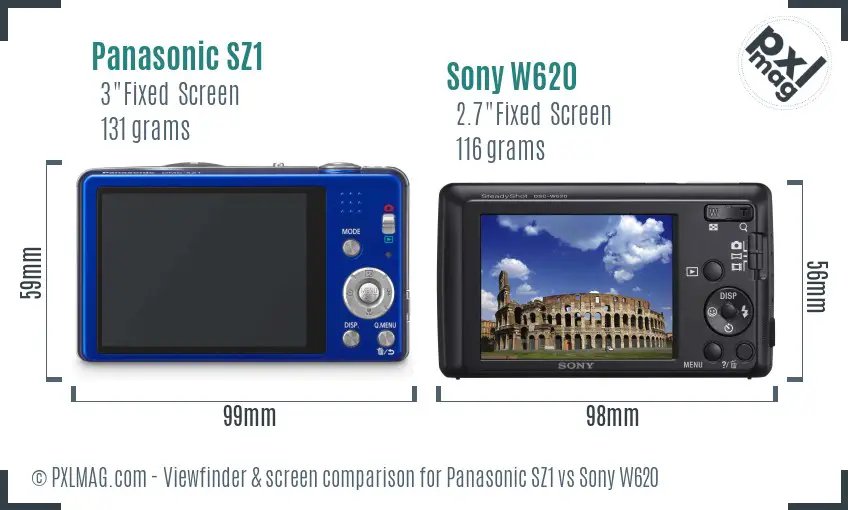 Panasonic SZ1 vs Sony W620 Screen and Viewfinder comparison