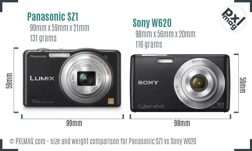 Panasonic SZ1 vs Sony W620 size comparison