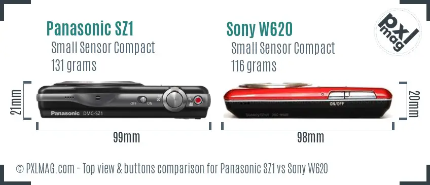 Panasonic SZ1 vs Sony W620 top view buttons comparison