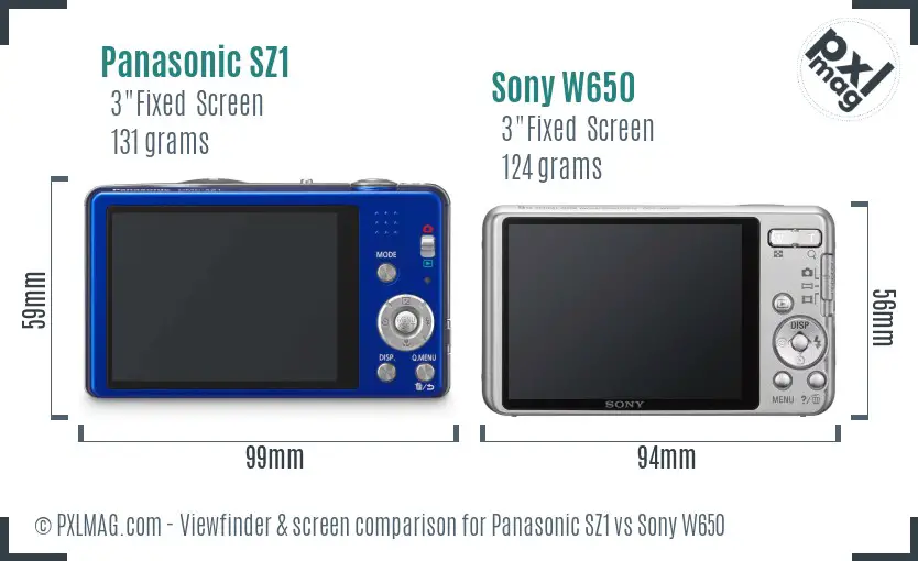 Panasonic SZ1 vs Sony W650 Screen and Viewfinder comparison